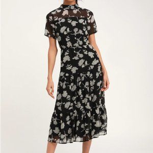 Lulus Floral Dressed Up Black Floral Print Midi Dress